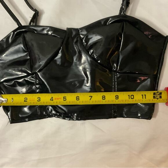 PrettyLittleThing Black Vinyl Extreme Two Piece Set 4/6 Goth Rocker Cosplay Punk - Picture 8 of 16